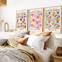 set of 3 matisse flower market, boho flower art, bedroom wall decor, living room print, exhibition mid century modern ar