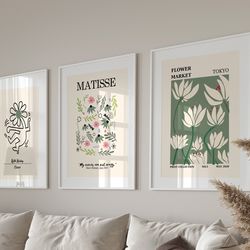 set of 3, matisse cutout, matisse print, flower market print, flower market poster, set of three wall art,