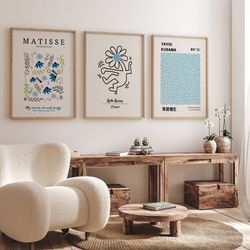 set of 3, set of 3 wall art, matisse print, matisse cutout, yayoi kusama print set, keith haring print, gallery wall set