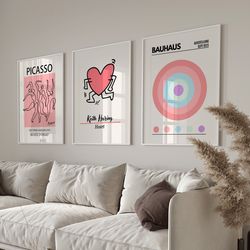 set of 3 keith love poster,orange color block print, picasso poster set, gallery wall, museum poster,