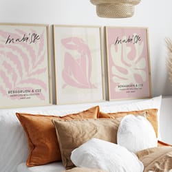 soft pink matisse set of 3, matisse exhibition poster, printable abstract wall art, neutral gallery wall set, museum qua