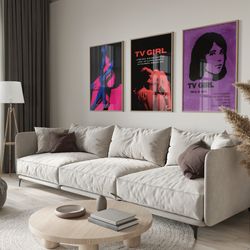 tv girl set of 3 posters, tv girl poster, french exit, who really cares, album art, lovers rock, blue, aesthetic, indie,