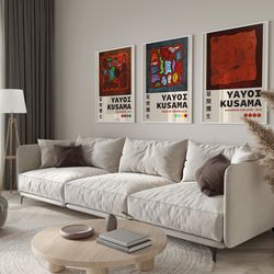 yayoi kusama print trio - set of 3 museum-quality art, yayoi kusama print, japanese wall art, kusama abstract art