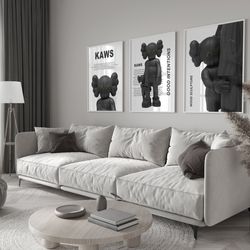 hypebeast black wood toys poster, hypebeast figure 3 piece wall art, trendy hypebeast decor, hypebeast print set (enhanc