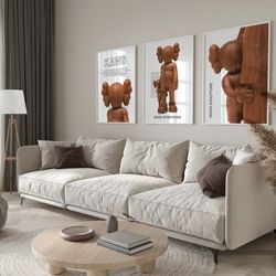 hypebeast wood toys poster set of 3, hypebeast figure printable wall art, modern hypebeast decor, streetwear urban art,