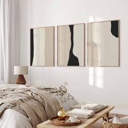 minimalist neutral abstract printable wall art set of 3, black beige abstract prints, modern wall art, office decor,