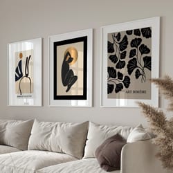 modern gallery wall set of 3, boho bundle print set, gallery wall print set, neutral color, modern simple wall art, prin