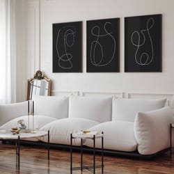 modern simple minimal gallery wall art set of 3 black and white simple abstract art living room decor modern line drawin