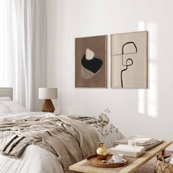 modernsimpleminimal mid century terracotta art set of 2 abstract art brown beige prints boho bedroom decor modern line d