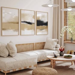 neutral gallery wall set black beige wall art print modern painting print abstract poster set of 3 living room modern be