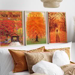 new yorker halloween magazine cover set of 3, new yorker posters, new yorker autumn prints, trendy retro new yorker wall