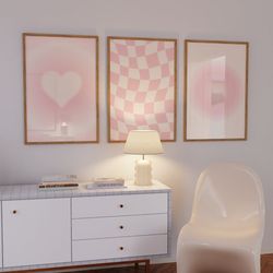 pastel pink set of 3 posters, pink aesthetic prints set of 3, pink girly room decor, baby pink 3 piece wall art, blush p