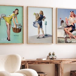 pin up girls poster print - set of 3 housewife pin girls, vintage art, retro poster set, wall art posters, wall art