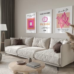 pink and orange exhibition print set of 3, henri matisse poster, picasso print, gallery wall art set, dorm room decor ae