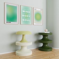positive aura posters set of 3, aesthetic room decor, trendy green wall art, spiritual affirmations minimal gradient aur