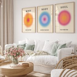 positive aura posters set of 3, gradient print, spiritual art, grainy gradient, printable wall art, colourful aura poste