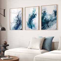 set of 3 blue wall art contemporary decor printable abstarct art decor dining room art gallery prints housewarming gift