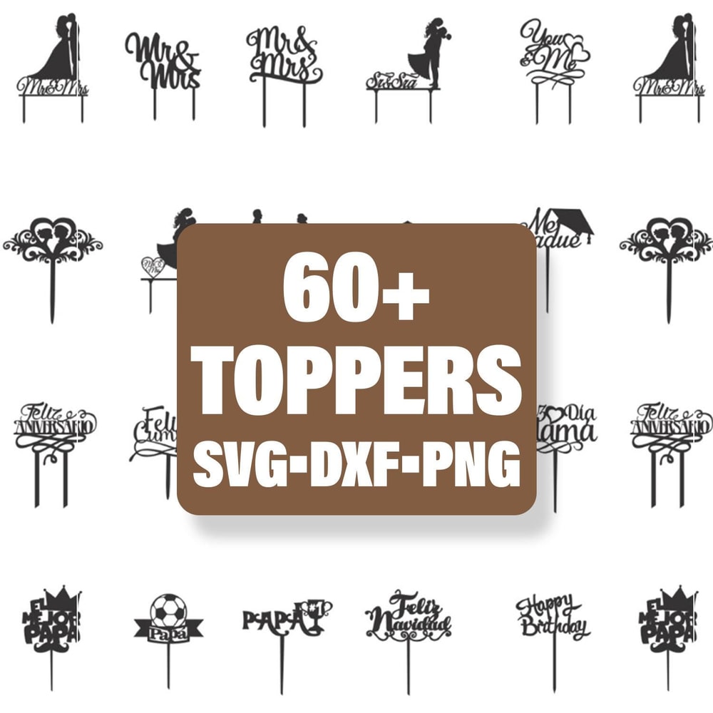 60 Happy Birthday Wedding Cake Topper Svg Bundle Cake Topper Svg Cake Topper Laser Cut Files Topper 0