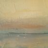 Little by little sunset yellow color spread across the sky. Fragment of a close-up original sea Painting.