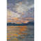 Sea at Golden Sunset artwork size 6 by 4 inches hand painted by artist with paintbrush.
