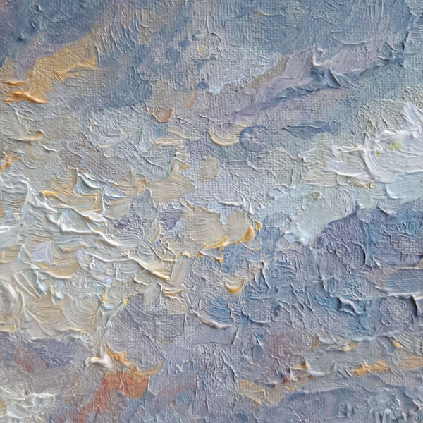 Fragment of a close-up Seascape painting Sunset sky in Golden clouds.