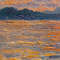 Far coast. Central Fragment of a close-up Original Sea at Sunset painting on canvas cardboard.