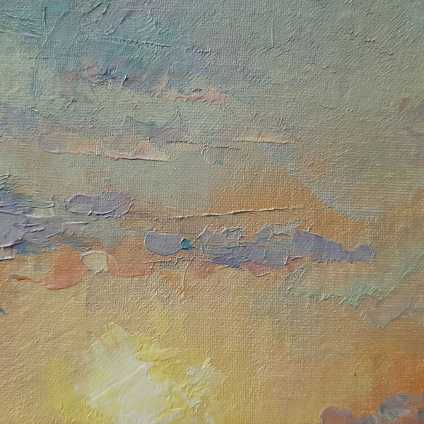 Blue and golden sky. Fragment of a close-up Original artwork Sunset in the Ocean.