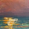 The horizon. Central Fragment of a close-up Original Ocean at Red Sunset painting on canvas cardboard.