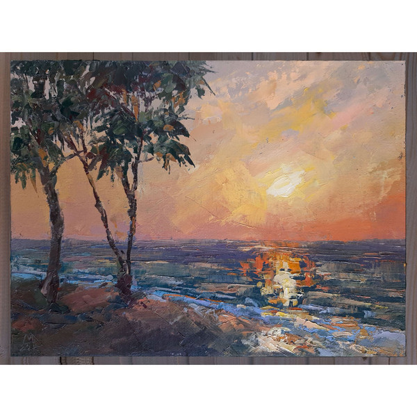 The Sea artwork in peach shades "Palm Tree at Sunset"
