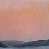 Little by little sunset peach color spread across the sky. Fragment of a close-up original sea Painting.