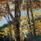 The opposite shore is visible through the trees. Fragment of a close-up Original art.