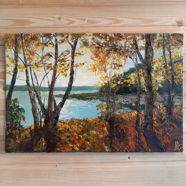 Bright Fall painting symbolizes the farewell to summer, the transition to cooler and lighter tones, as well as the rebirth and renewal of nature.