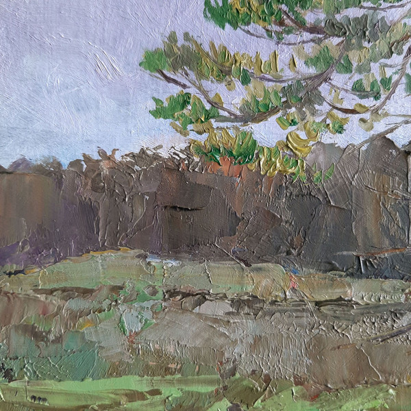 The air was cooler in the forest. The forest minutely vibrated. Fragment of a close-up Original Forest painting.