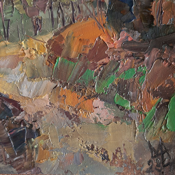 In the lower right-hand corner of the Landscape Stones Painting is artist's signature.