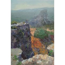 Rock Painting 12x8" ORIGINAL ART Love PAINTING Mountain Landscape Impressionist Signed by artist Marina Chuchko