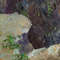 The rocks are covered with vegetation, adding a sense of life and vitality to the painting.