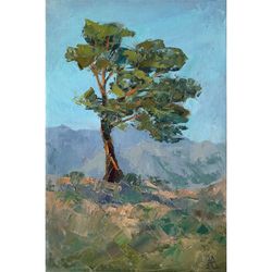 Mountain Painting 12x8" Tree Landscape ORIGINAL Painting Impressionist Mountains ART Signed by artist Marina Chuchko
