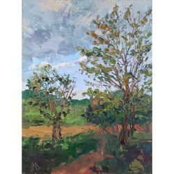 Trees Park Painting 8x6" Path landscape ORIGINAL Painting Impressionist Summer ART Signed by artist Marina Chuchko