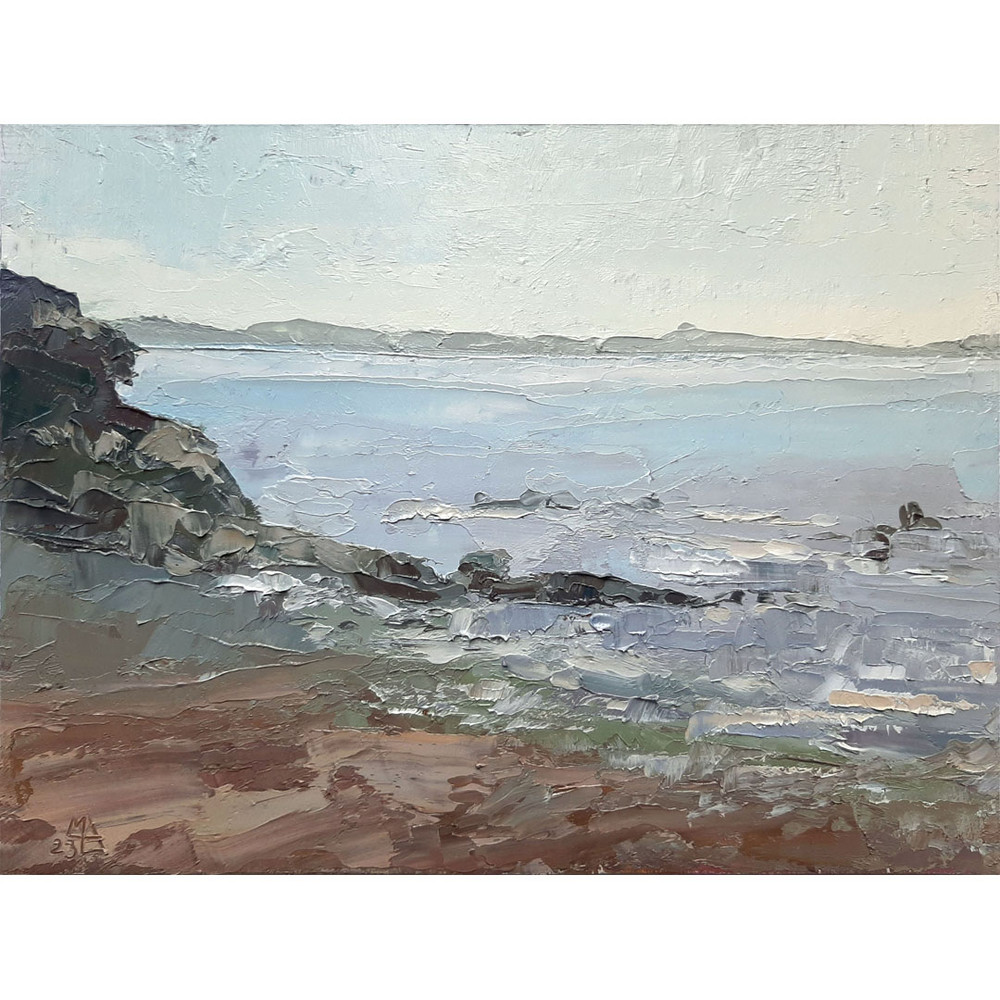 Wet Sand Painting size 6 by 8 inches hand painted by artist with oil on hardboard