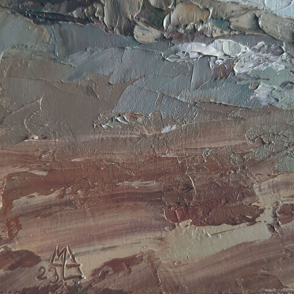 Wet Sand and Rocks artwork signed by artist in the lower left corner on the front