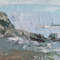 There are large boulders and rocks on the shore around it The wet stones were overgrown with moss