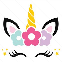 unicorn face with flower svg, trending svg, unicorn svg, cute unicorn svg, flower unicorn svg, unicorn clipart, unicorn