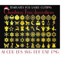 set 60pcs christmas tree decorations,christmas snowflakes svg,christmas tree toys,new year decor,dxf files for laser,cnc