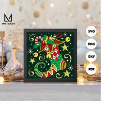 elf shoes 2 shadow box svg, christmas paper cut light box, cricut files, 3d christmas shadow box, layered cardstock svg