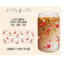 Elf Libbey Glass Can Wrap - Digital Download SVG Files For Cricut - Christmas Wrap Template - 16oz Libbey Can Template
