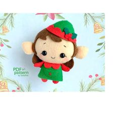 christmas elf girl felt toy sewing pdf and svg pattern, christmas tree toy ornament, baby crib mobile toy