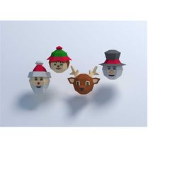 papercraft christmas tree toys, low poly christmas template, new year paper decoration, paper santa deer and elf, svg