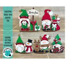 christmas tiered tray gnome file svg, rudolph, elf, snowman, glowforge, luckyheartdesignsco