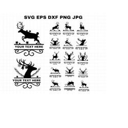 rudolph reindeer svg, christmas antlers name frame, elf, kids, holiday, monogram | instant digital download, cut file, s