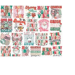 Retro Christmas Sublimation Png Bundle, Christmas Png Svg Bundle, Pink Chirstmas Sublimation, Santa Png, Groovy Christma